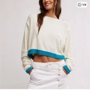 We The Free Cream and Blue Sweater